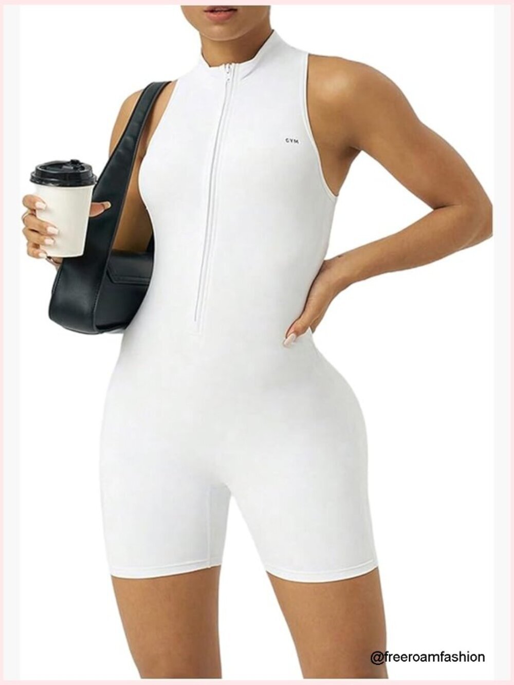 Zip Up Athletic Jumpsuit Mock Neck Sleeveless Yoga Romper Workout Outfit